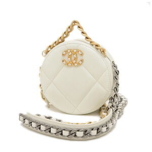 Chanel Round Chain Shoulder Bag White Calfskin